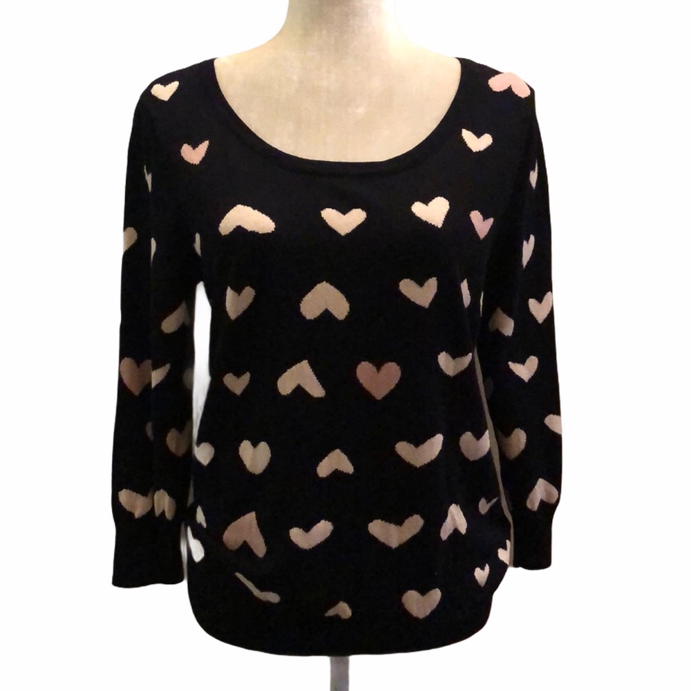LC Lauren Conrad black sweater hearts Sz L, VGUC